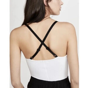 NWT ATM ANTHONY THOMAS MELILLO Micro Modal Crossback Bodysuit White Black Ribbed